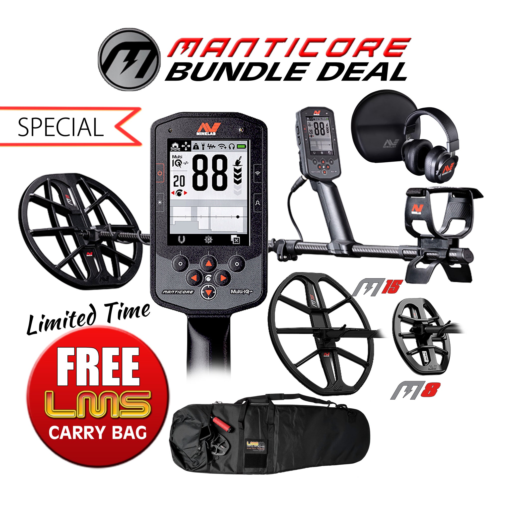 Minelab |  Manticore Metal Detector Bundle | LMS Metal Detecting