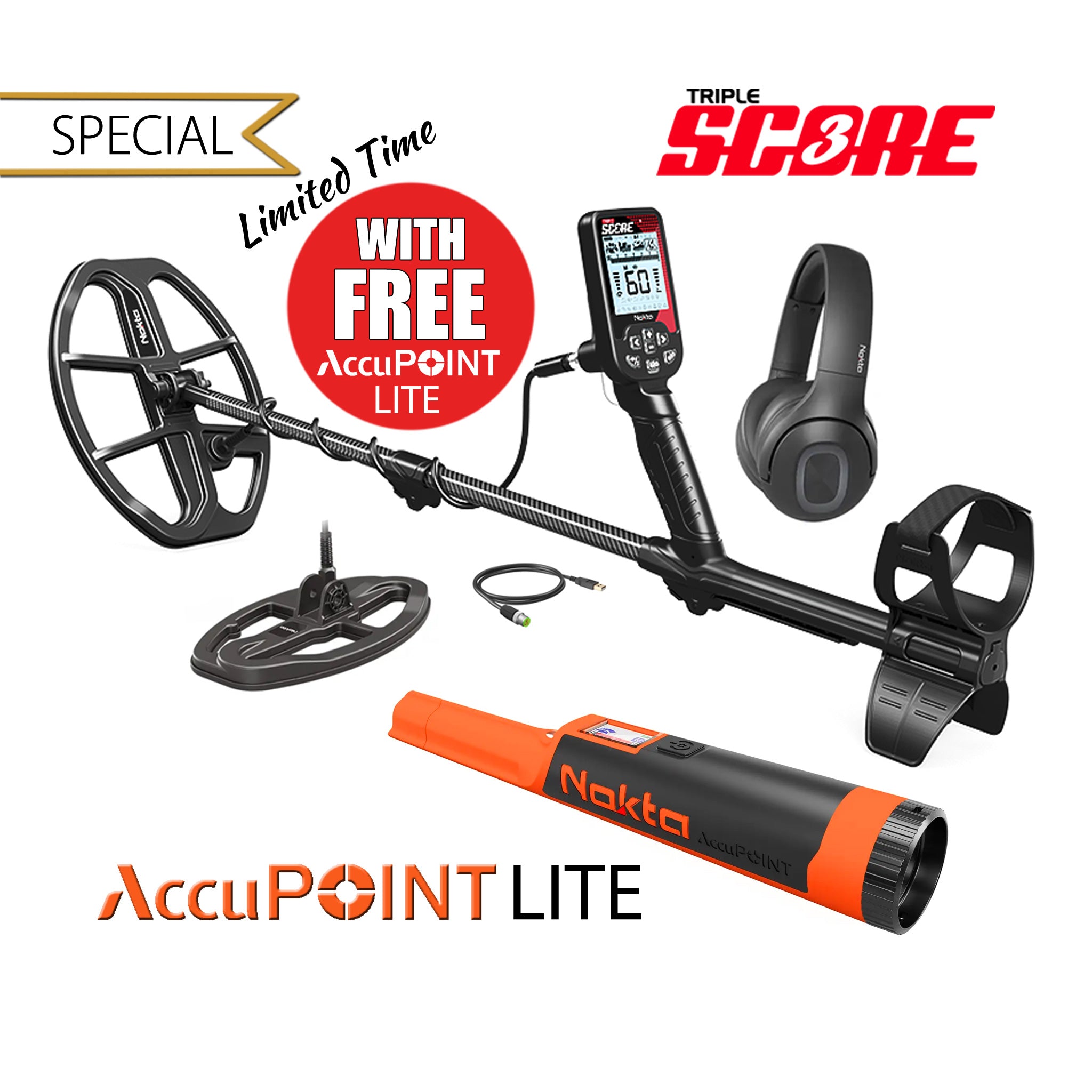 Nokta | Triple Score 3 Pro Pack Metal Detector SMF Waterproof | LMS Metal Detecting