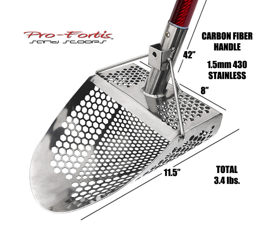 Pro-Fortis Stainless Steel RMDL Sand Scoop with Deep Red Carbon Fiber Handle