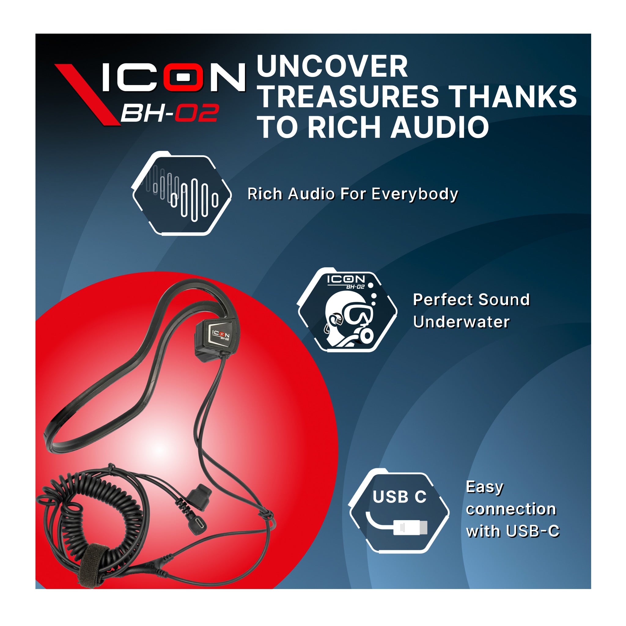 XP Metal Detectors | BH-02 ICON Bone Conduction Waterproof Headphones | LMS Metal Detecting
