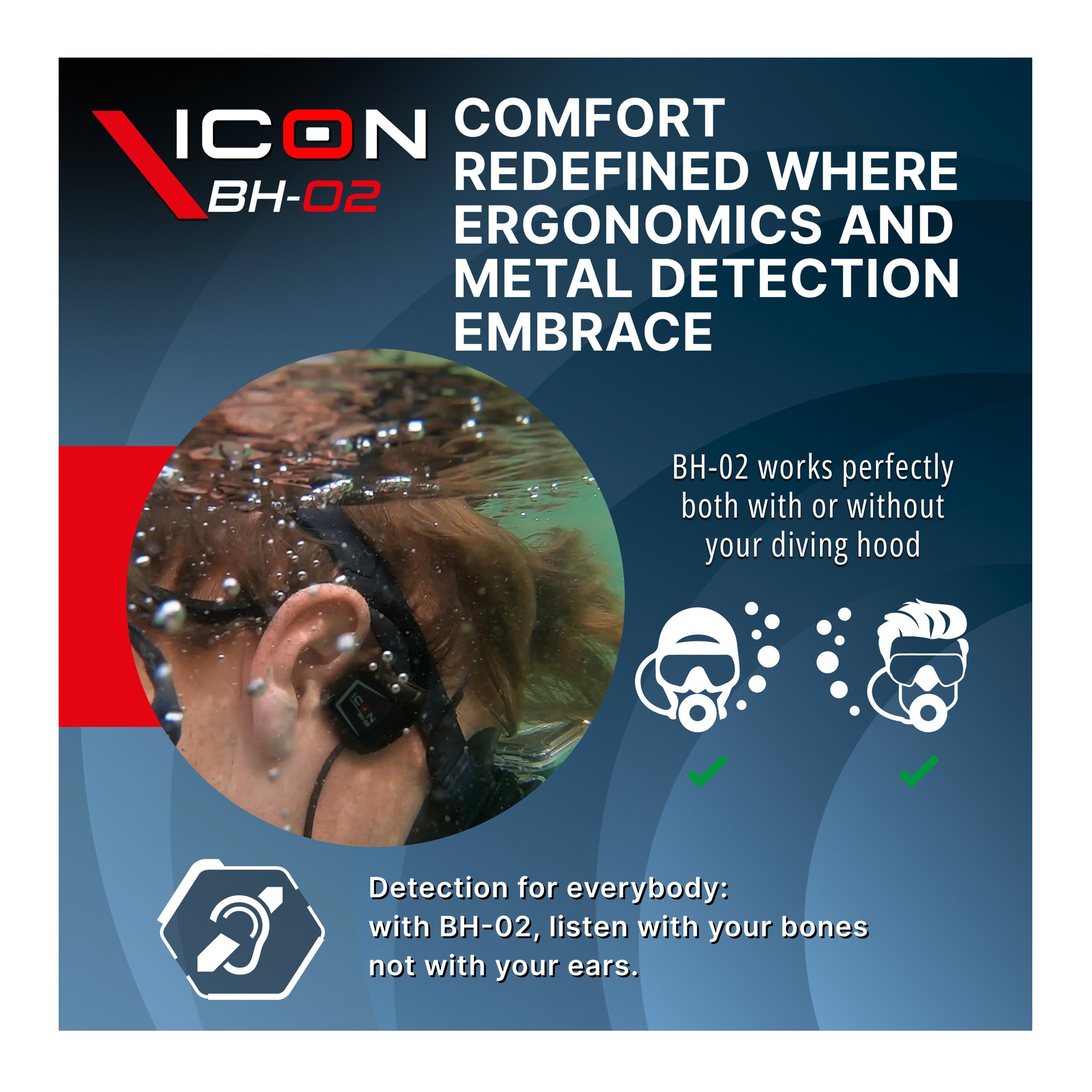 XP Metal Detectors | BH-02 ICON Bone Conduction Waterproof Headphones | LMS Metal Detecting