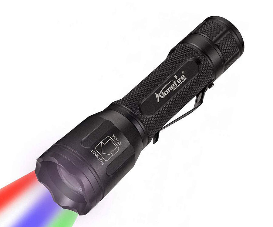 Rechargeable LED Flashlight for Night Hunting (Multi Color) | LMS Metal Detecting
